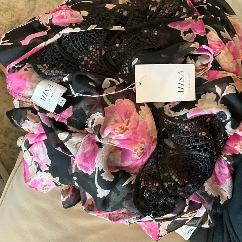Misa Los Angeles Black and Pink Butterfly Floral Maxi Dress - Picture 4 of 6